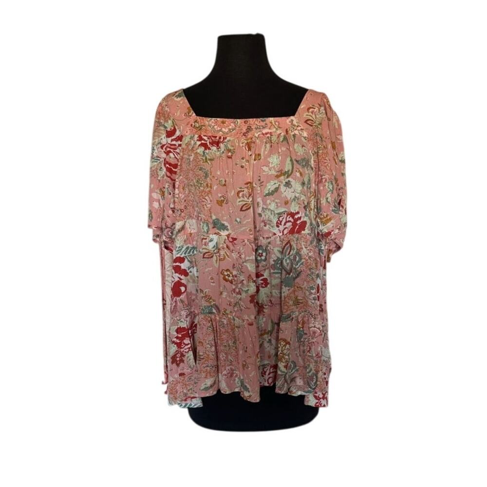 Eyeshadow Pink Floral Ruffle Blouse - NEW -1X